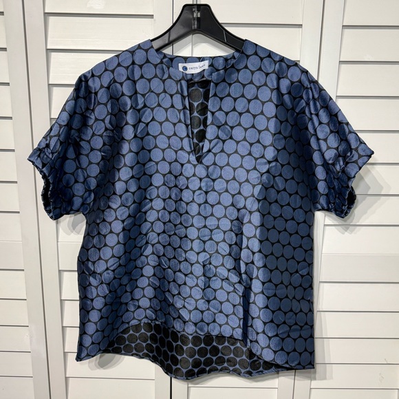 Caryn Lawn Betsy Top Blue Jacquard Polka Dot Blouse | One Size Fits Most - Picture 3 of 8